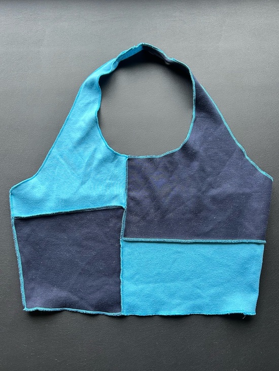 SHEIN Tops - SHEIN Teal and Navy Colorblock Halter Crop Top